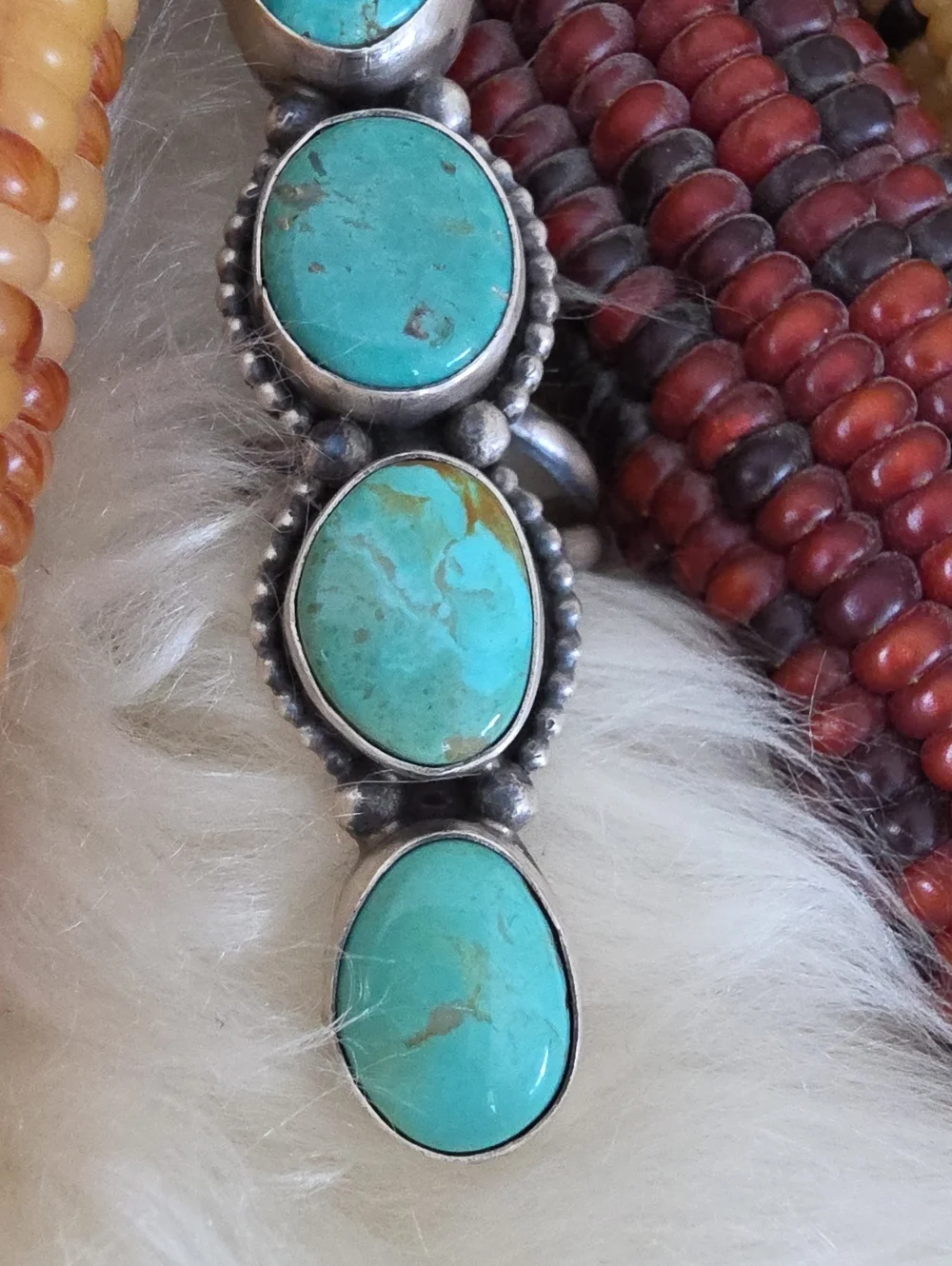 Fantastic NWT Native American Navajo Tyrone Turquoise 4 Stone Crawler Ring 🩵🎁